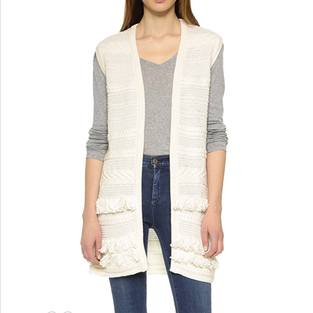 Vince fringe sweater vest xs white ivory $395
